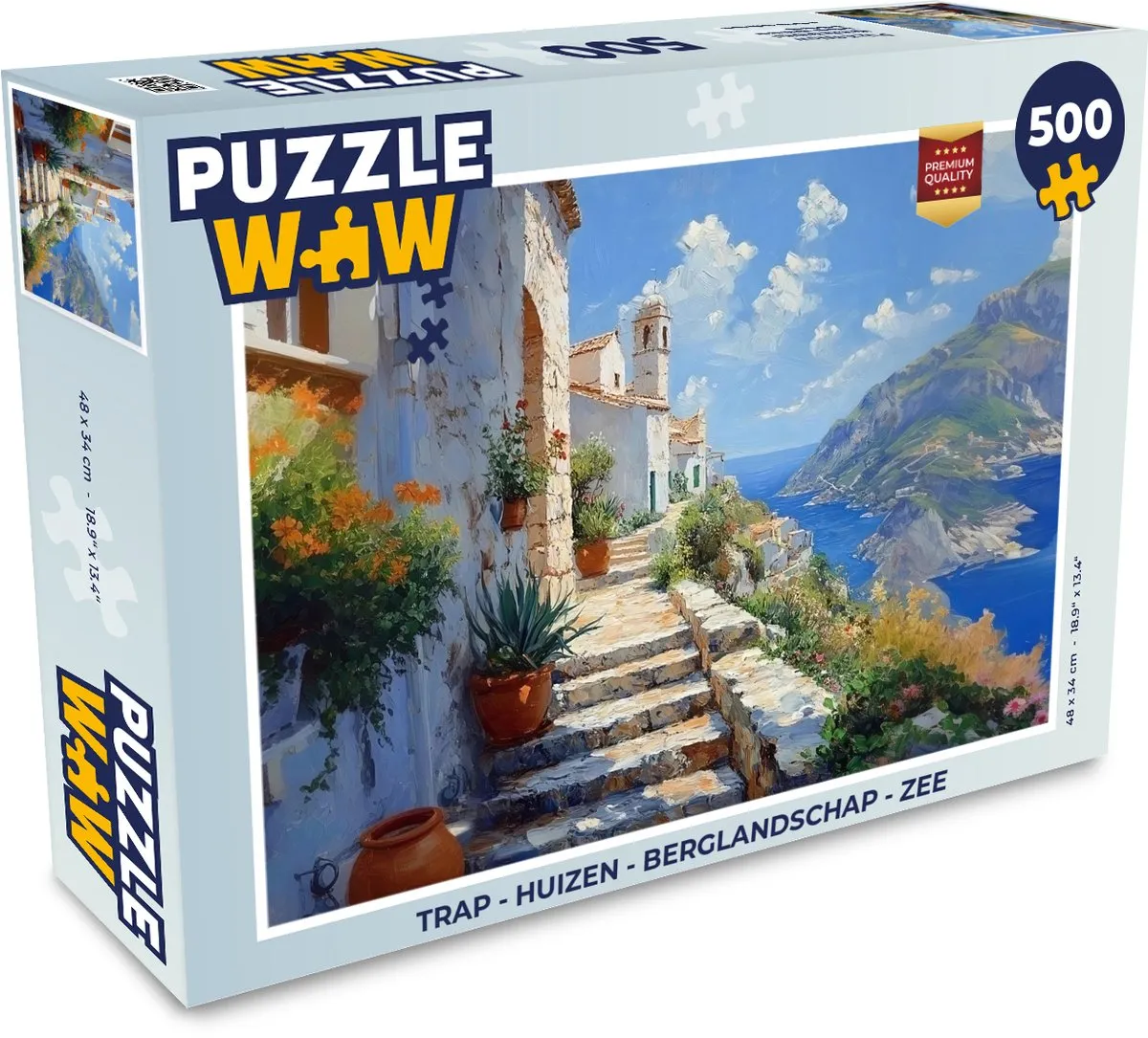 PuzzleWow Trap Huizen Berglandschap Zee Legpuzzel 500 Stuks