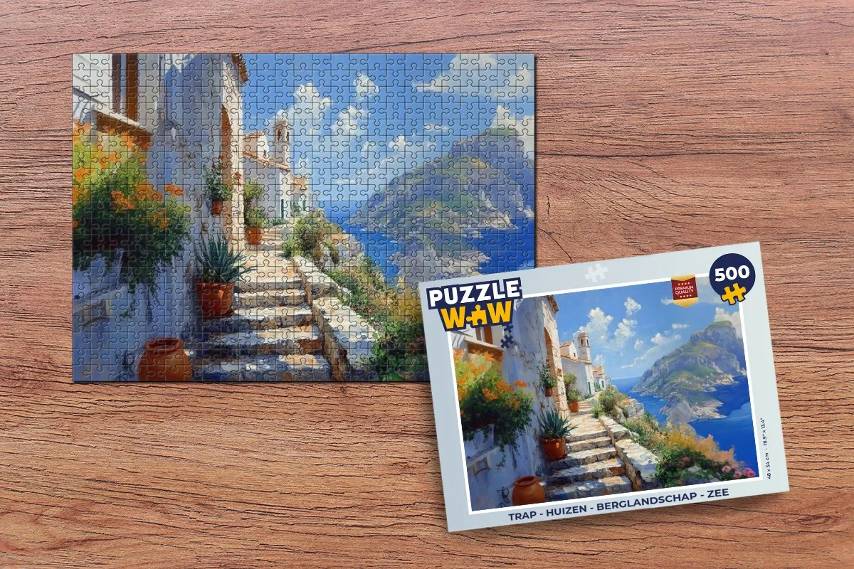 PuzzleWow Trap Huizen Berglandschap Zee Legpuzzel 500 Stuks