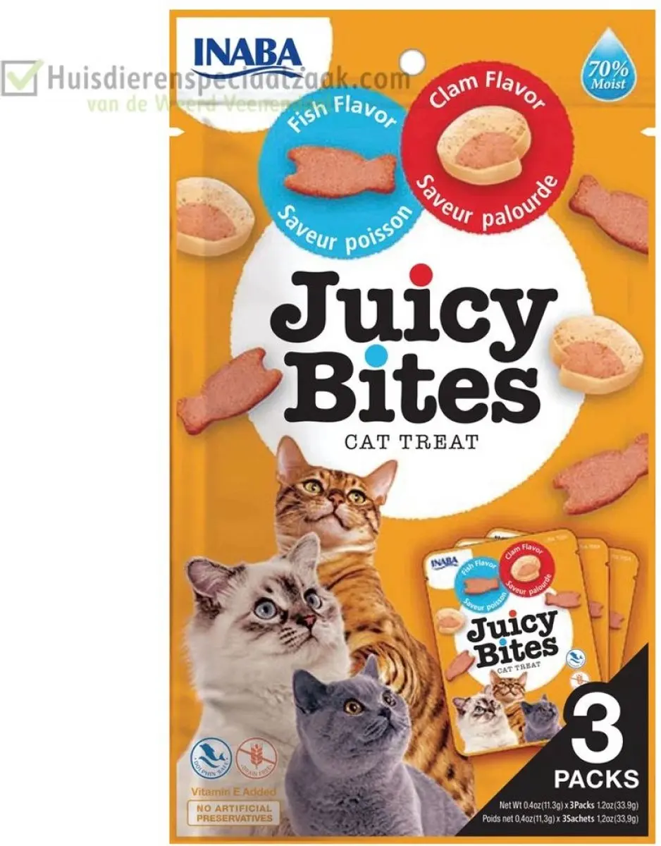 Inaba Juicy Bites Vis Mosselen Kattensnack - 3x10g