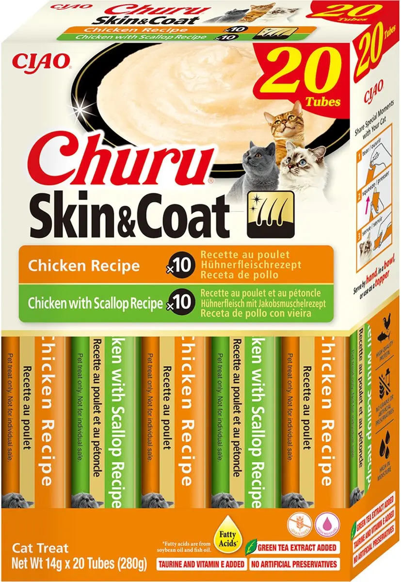 Inaba Ciao Churu Skin & Coat Creamy Puree Kip - 20x14g