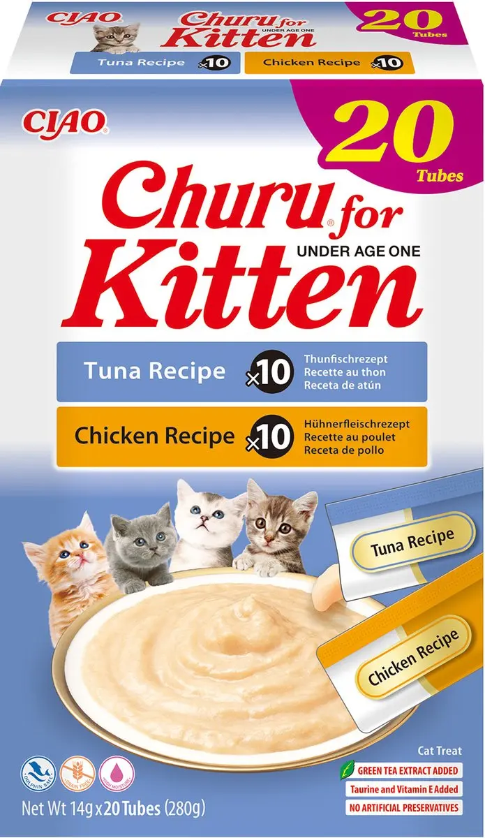 Inaba Ciao Churu Kitten Creamy Puree Liquid Kattensnack Tonijn & Kip 20x14g