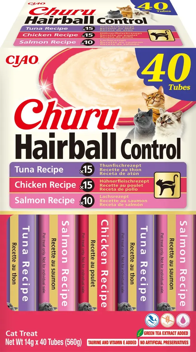Inaba Ciao Churu Hairball Creamy Puree Liquid Kattensnack Tonijn & Kip 40x14g