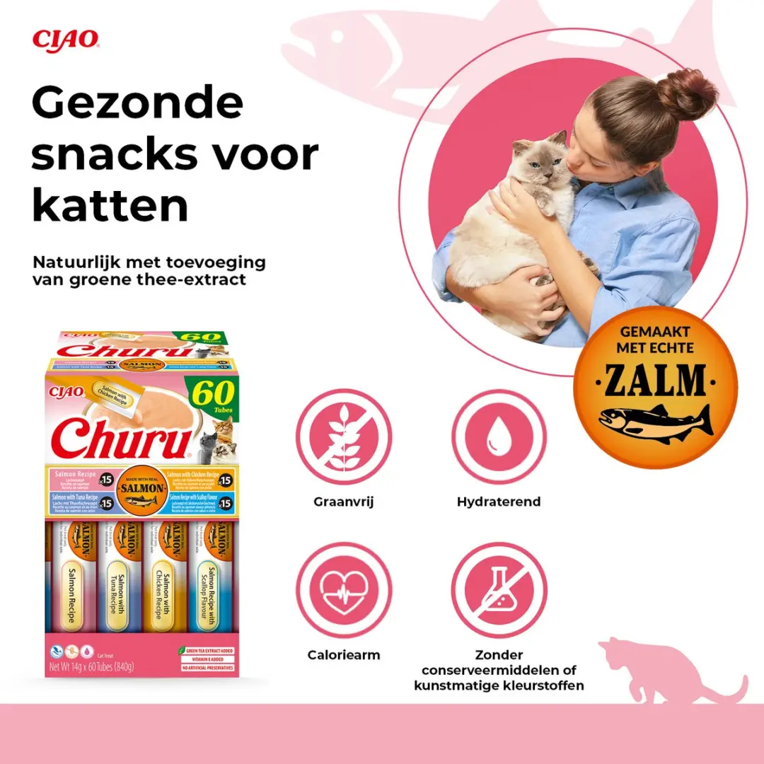 Inaba Ciao Churu Creamy Puree Kattensnack Zalm - 60x14g