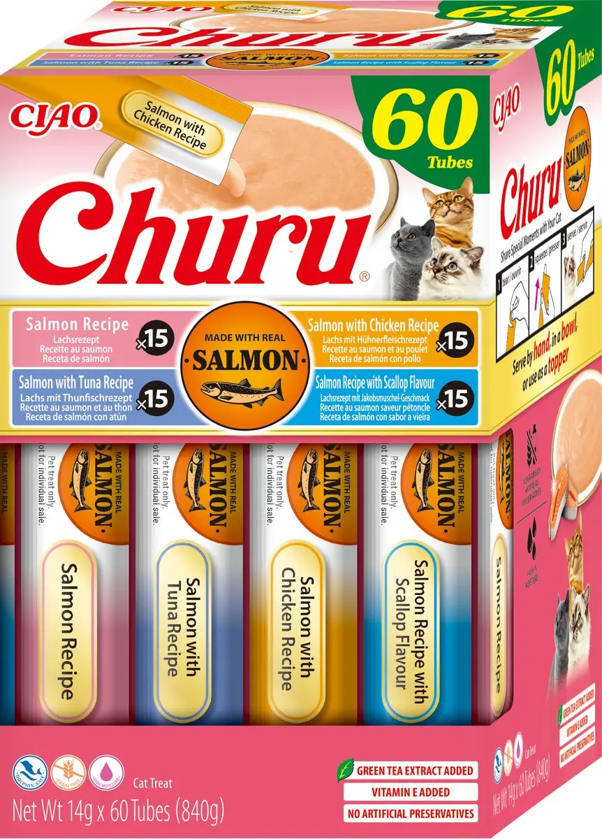 Inaba Ciao Churu Creamy Puree Kattensnack Zalm - 60x14g