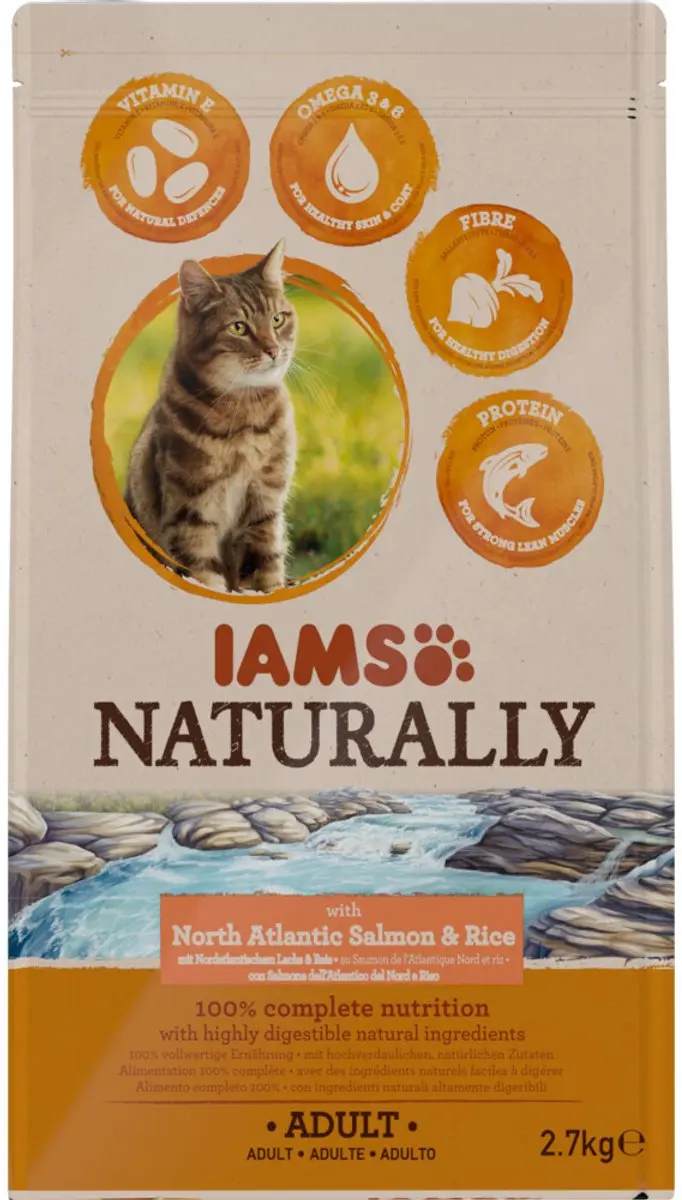 Iams Naturally Cat Adult Zalm & Rijst - 3x2.7kg