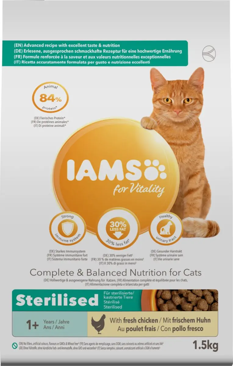 Iams Kat Adult Sterilised Overweight Kip 1,5kg