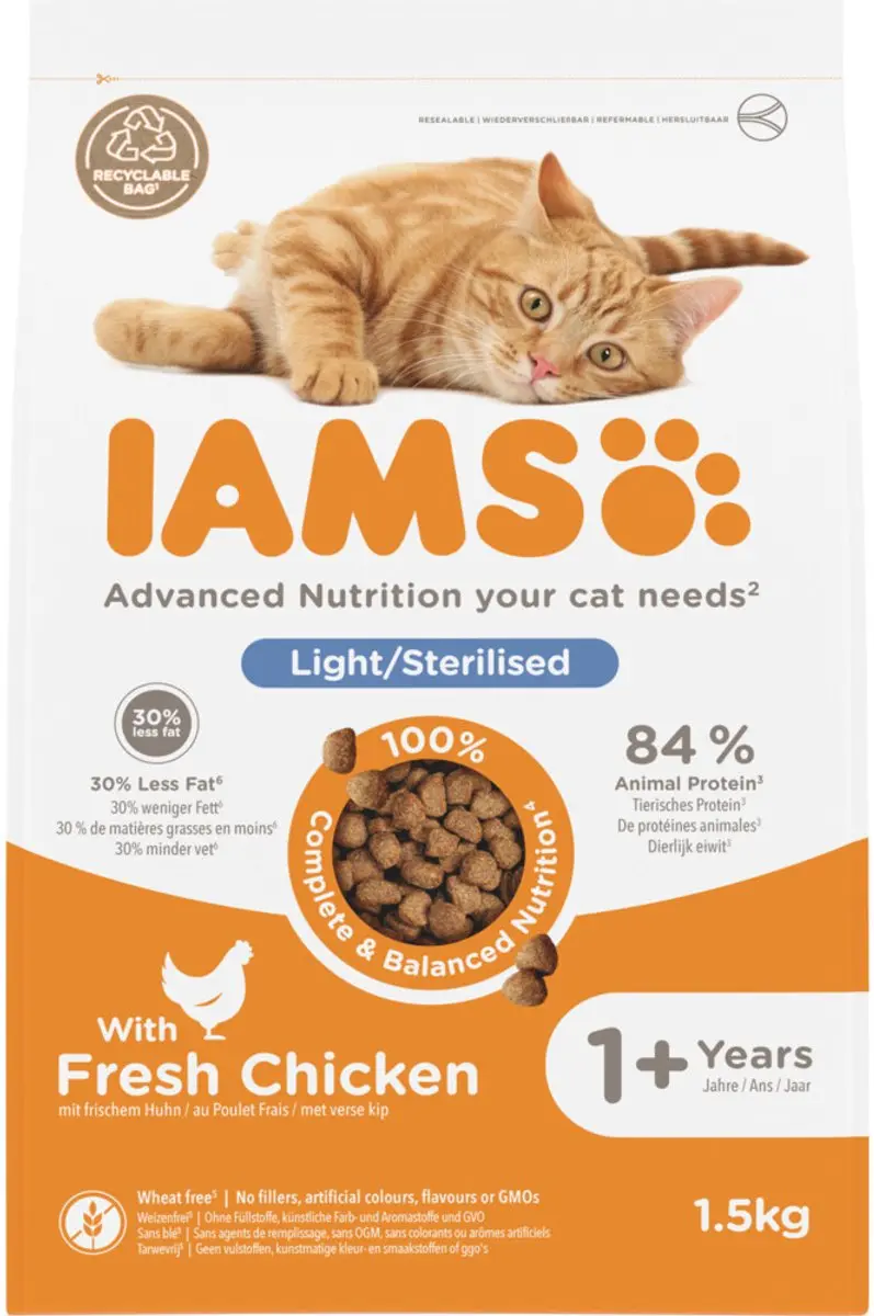 Iams Kat Adult Sterilised Overweight Kip 1,5kg