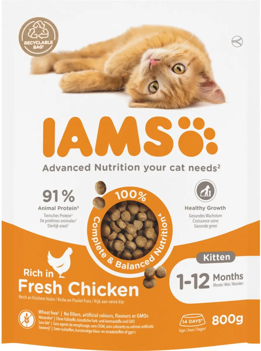 Iams Kat Kitten/Junior Kip 800g - 25kg (5x5)