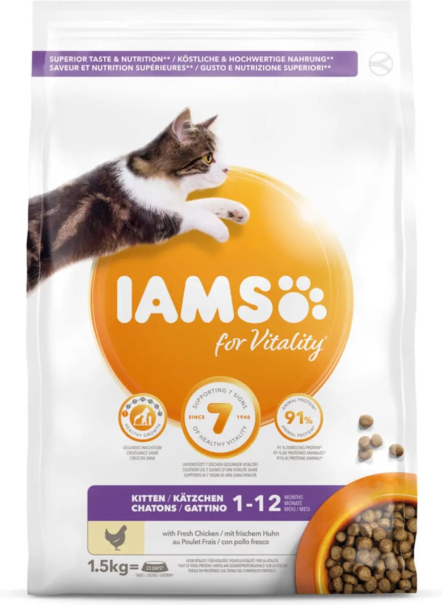 Iams Kat Kitten/Junior Kip 1,5kg - 4 Stuks