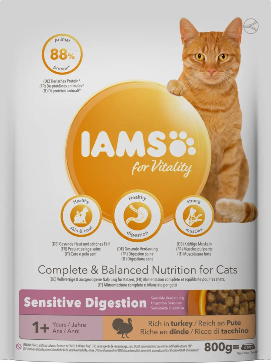 Iams Cat Adult Sensitive Digestion Kalkoen 800g