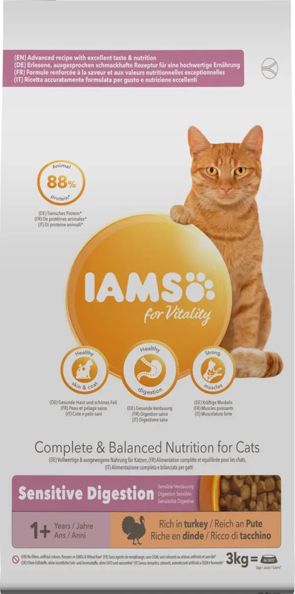 Iams Cat Adult Sensitive Digestion Kalkoen 3kg
