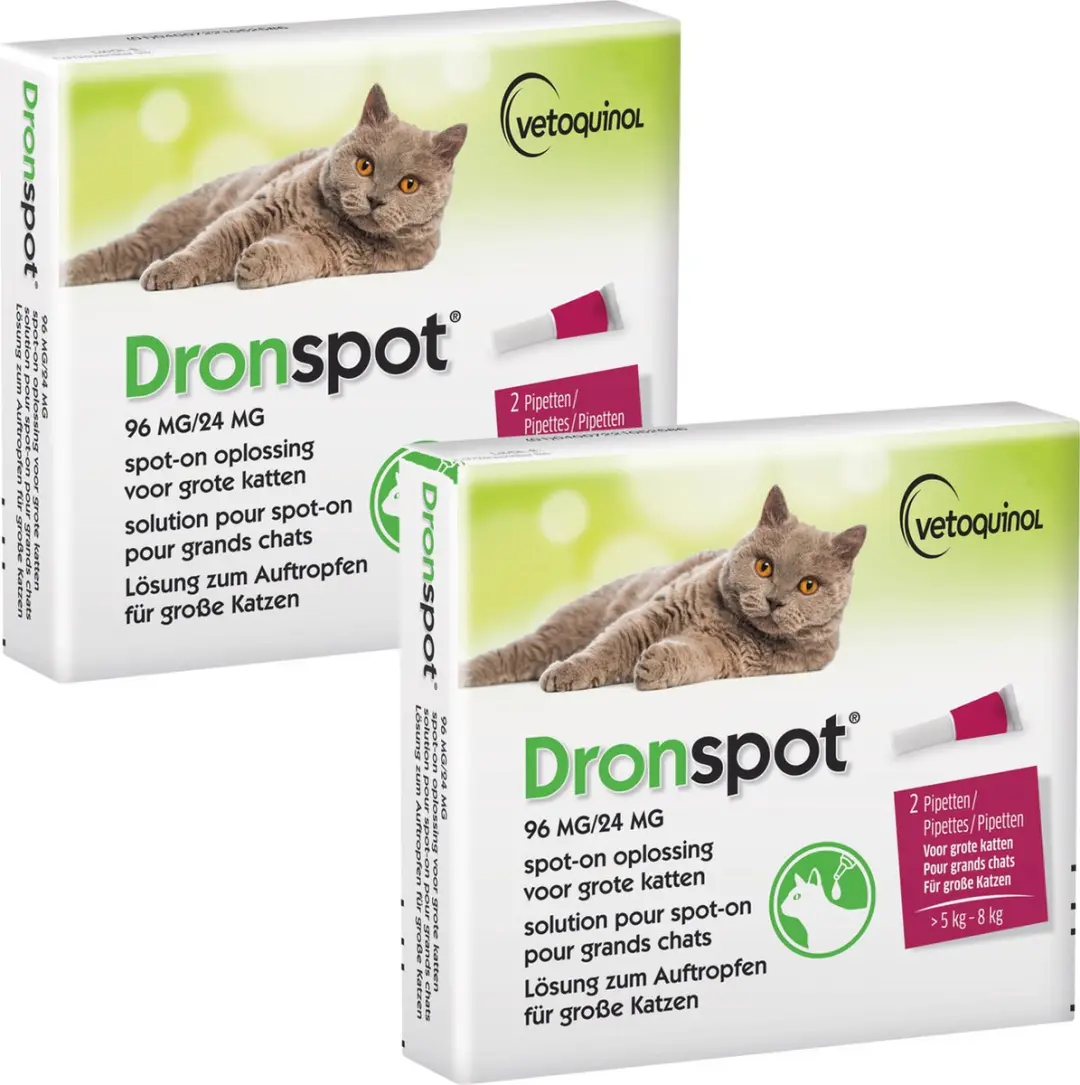 Dronspot Spot On Ontwormingsmiddel voor grote katten (5-8 kg) 2x2 pipetten
