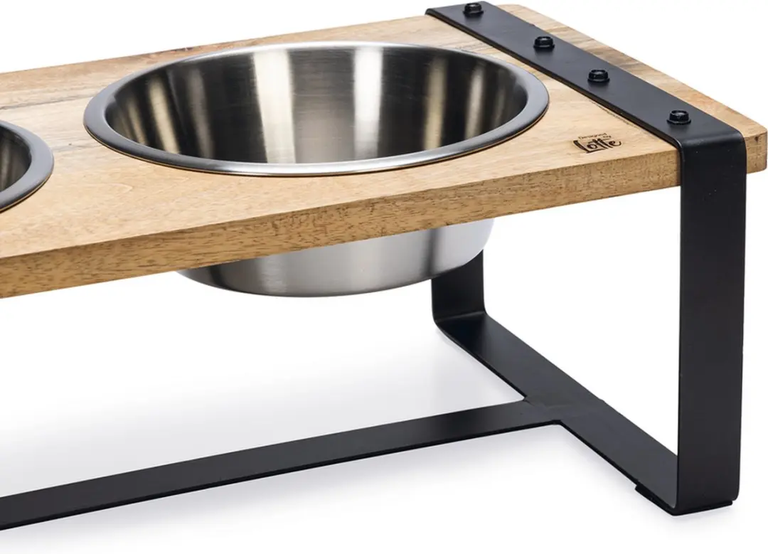 Designed by Lotte Karinto Voerbak Hond - Hout/metaal 2x1300ml - L