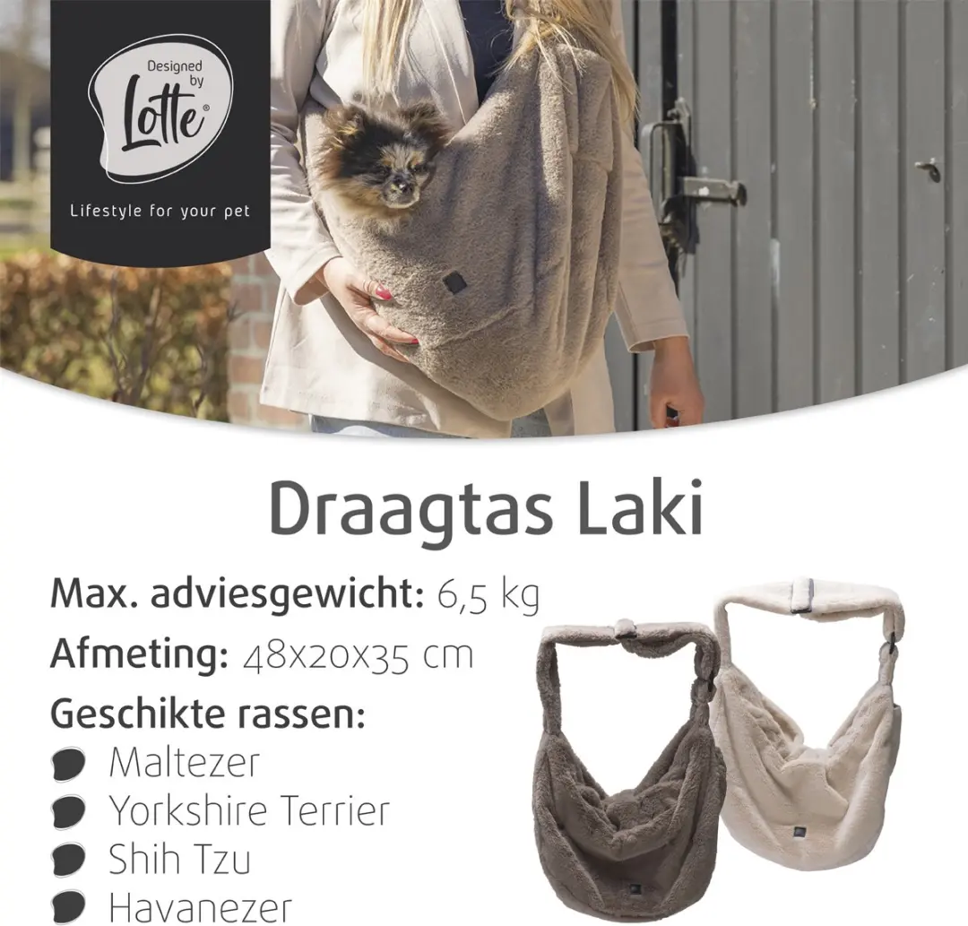 Designed by Lotte Laki Draagtas Hond - Beige 48x20x35cm