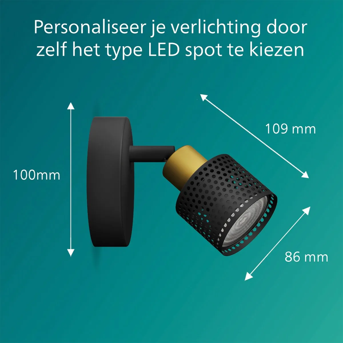 Philips Niall Spot Wandspot GU10 - 5W - Zwart/Messing