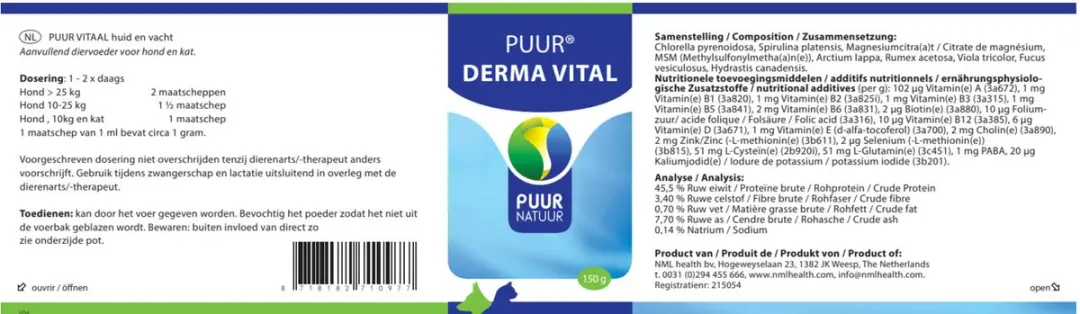 Puur Natuur Derma Vital Huidverzorging 150g - Hond/Kat