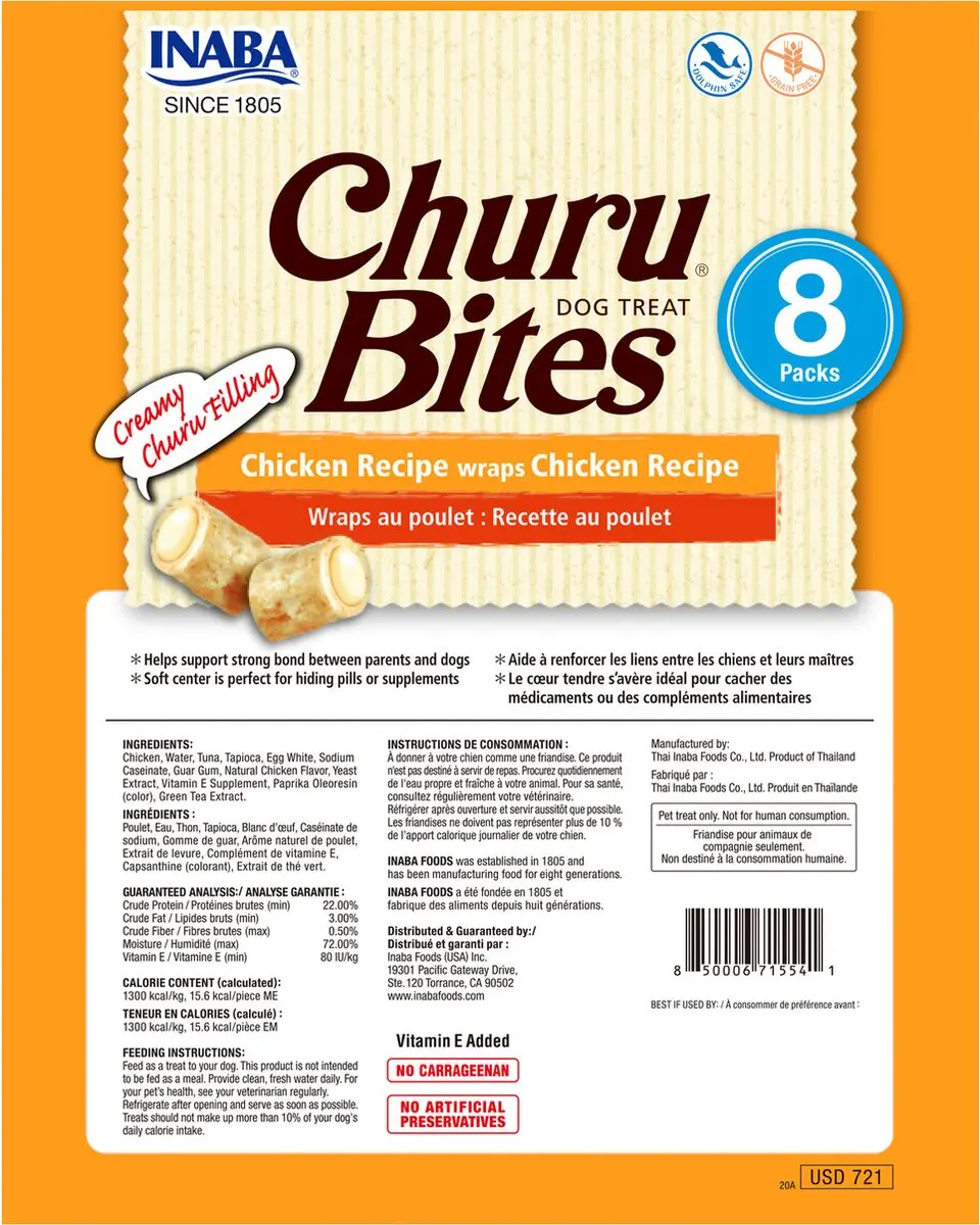 Inaba Bites Kip Wraps Hondensnacks - 8x12g
