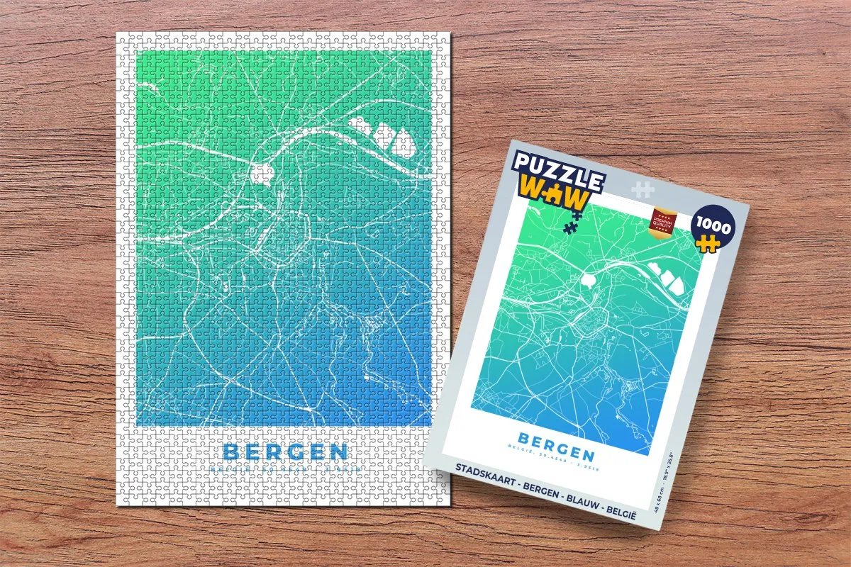 PuzzleWow Stadskaart Bergen België Legpuzzel 1000 Stuks - Multicolor