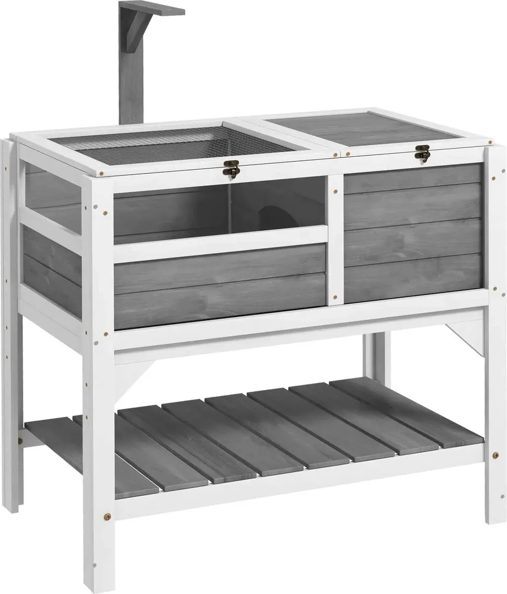 PawHut Tortoise House-Tannenholz, Metall-84L x 51B x 103H cm-Hellgrau