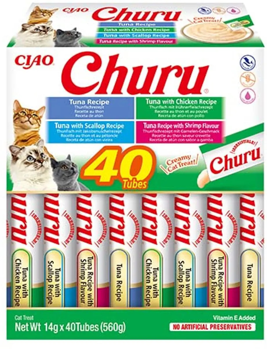 Inaba Ciao Churu Creamy Puree Liquid Kattensnack Tonijn & Zeevruchten 40x14g