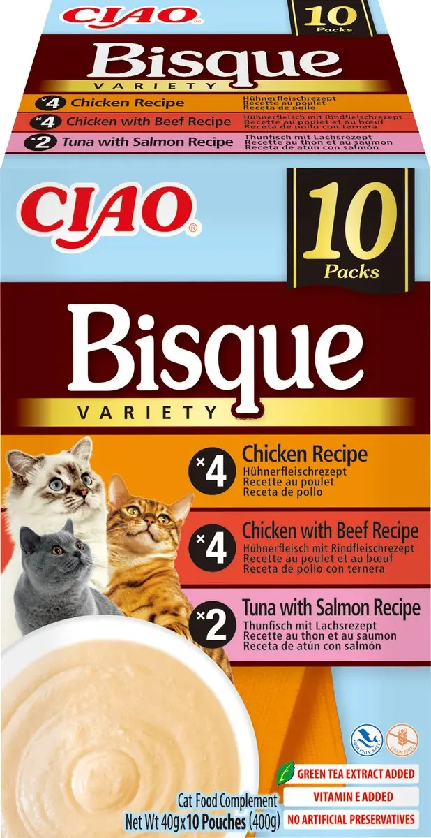 Inaba Ciao Bisque Kattenvoer Natvoer Kip & Tonijn variëteiten Maaltijdzakjes 10