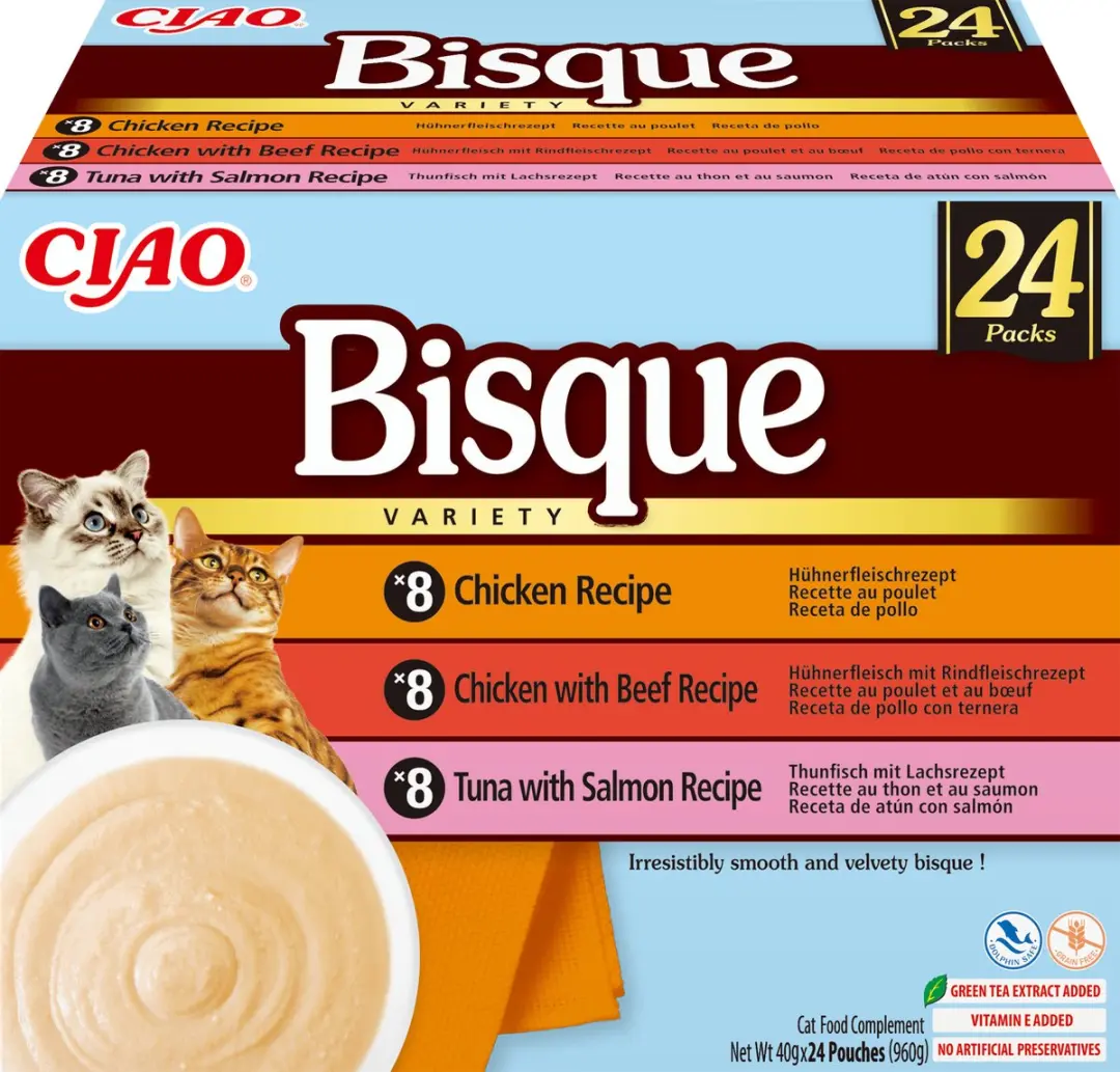 Inaba Ciao Bisque Kattenvoer Natvoer Kip & Tonijn variëteiten Maaltijdzakjes 24