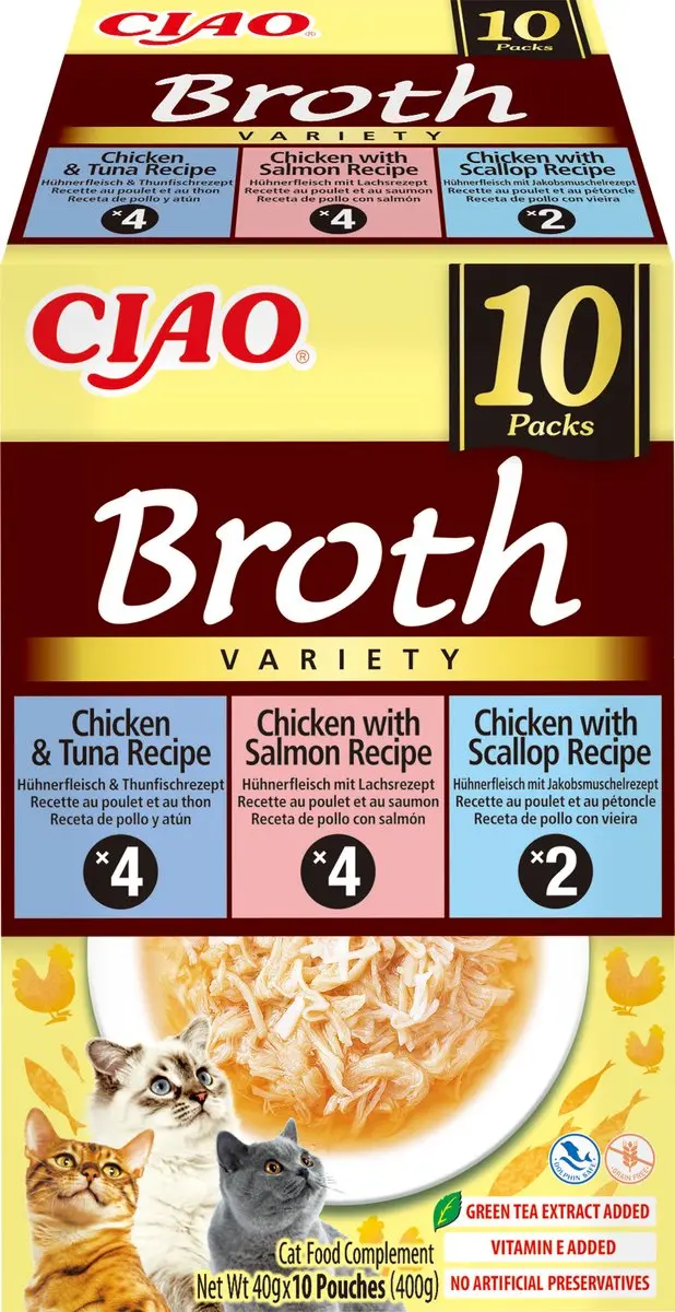 Inaba Ciao Broth Kattenvoer Natvoer Kip & Zeevruchten Maaltijdzakjes 10x40g