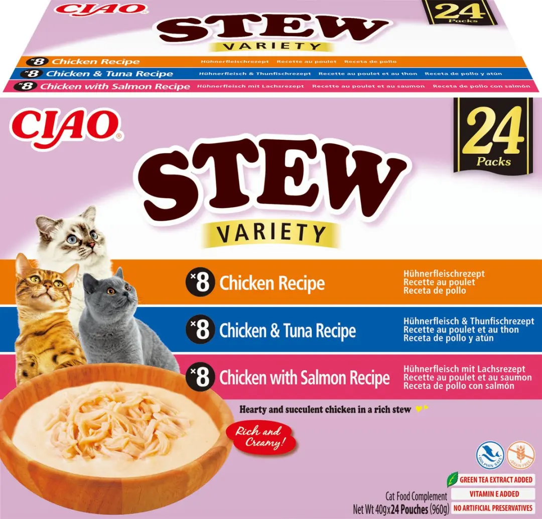 Inaba Ciao Stew Kattenvoer Natvoer Kip variëteiten Maaltijdzakjes 24x40g