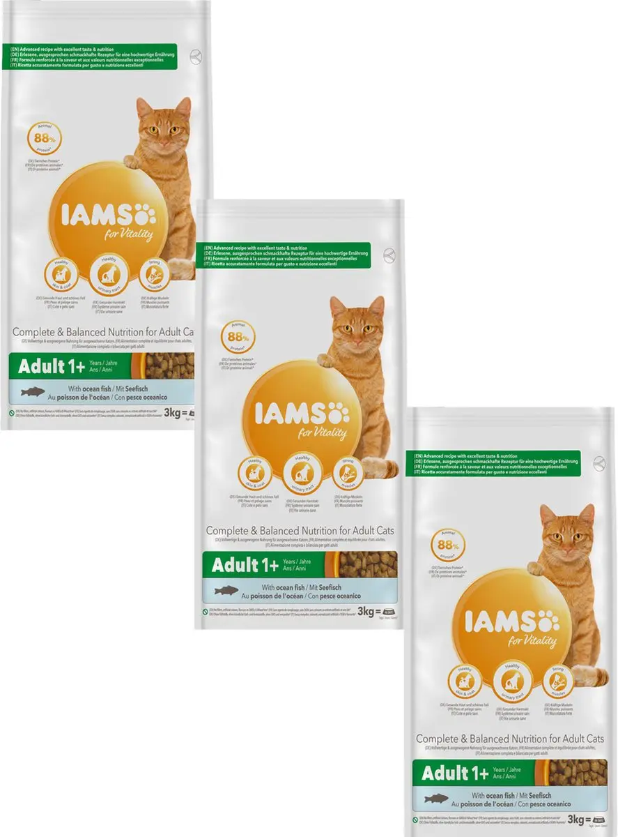 Iams Cat Adult Zeevis Kattenvoer - 3x3kg