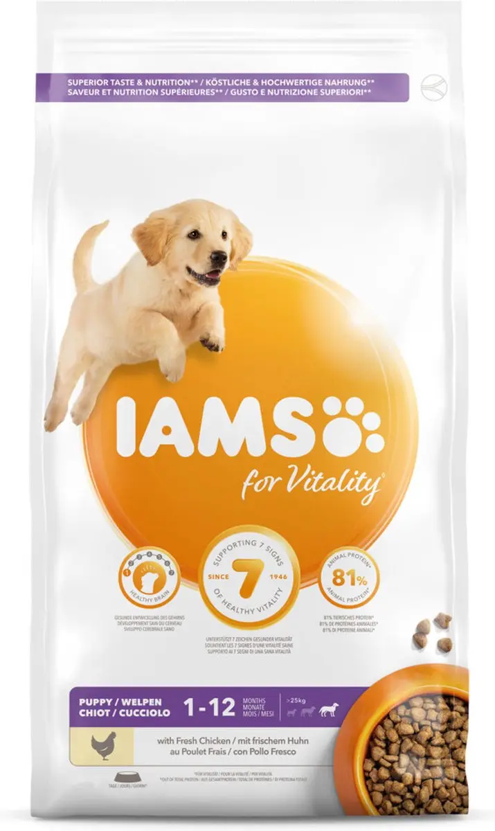 Iams Dog Puppy Junior Large Kip 3kg - 3 Stuks