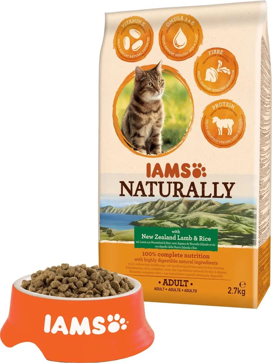Iams Naturally Kat Adult Lam&Rijst 2.7kg