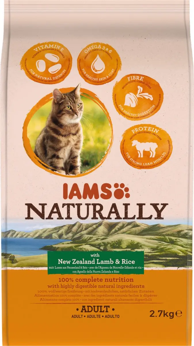 Iams Naturally Kat Adult Lam&Rijst 2.7kg