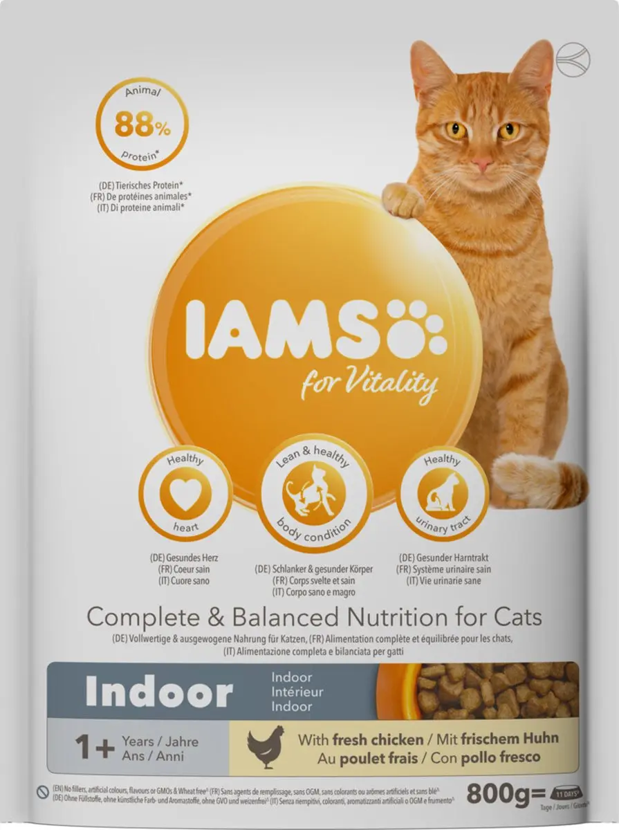 Iams Kat Adult Indoor Kip 800g - 25kg (5x5kg)