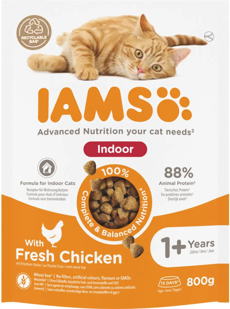Iams Kat Adult Indoor Kip 800g - 25kg (5x5kg)