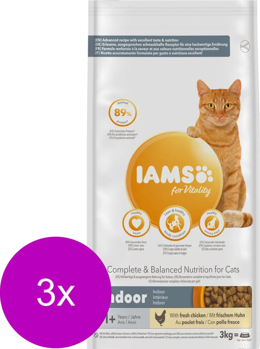 Iams Cat Adult Indoor Kip 3x3kg