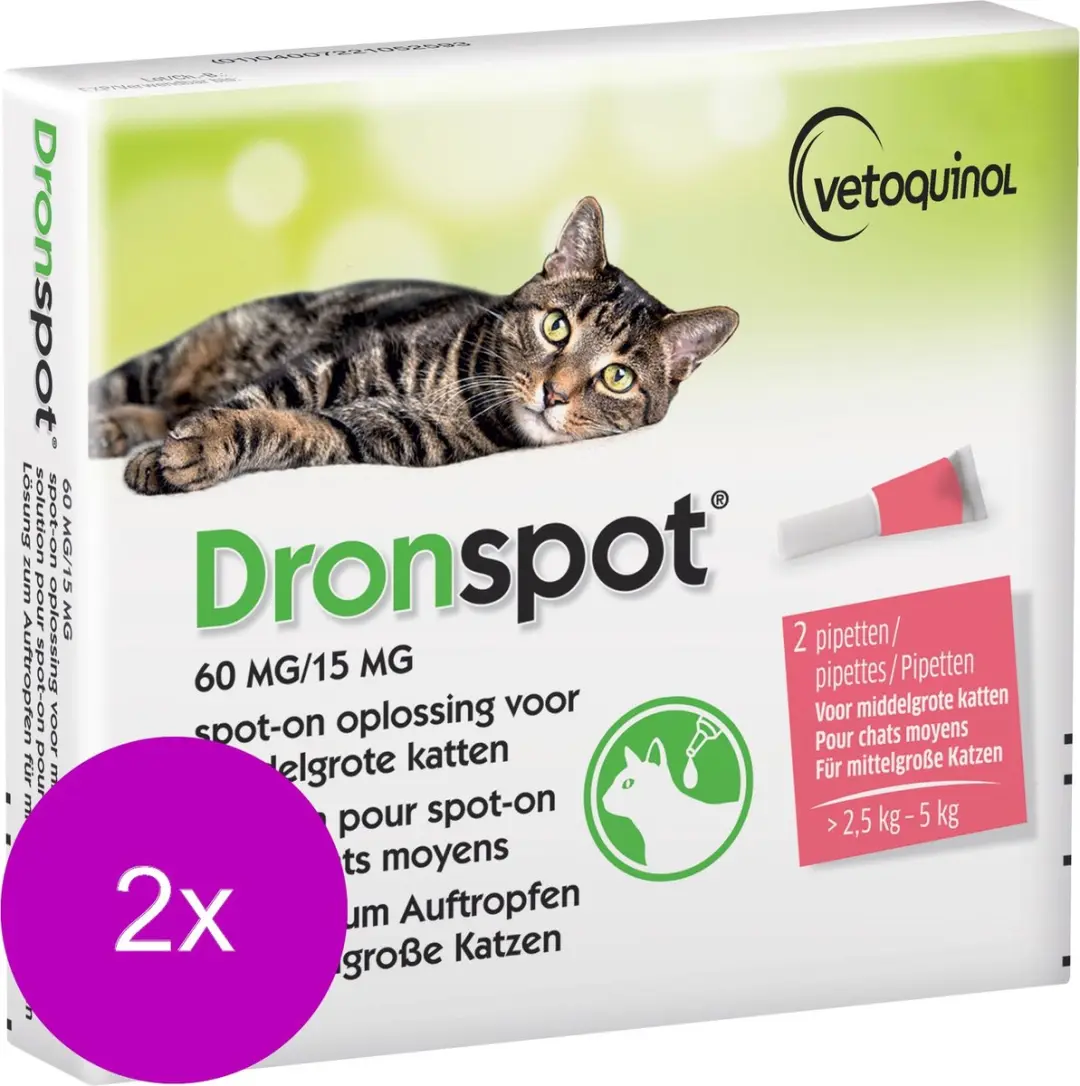 Dronspot Spot On Ontwormingsmiddel voor middelgrote katten (2,5 kg