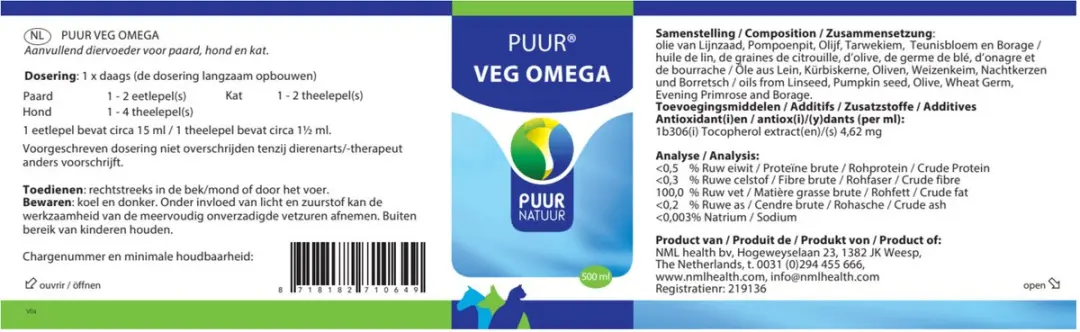 Puur Veg Omega Huid & Vacht 500ml