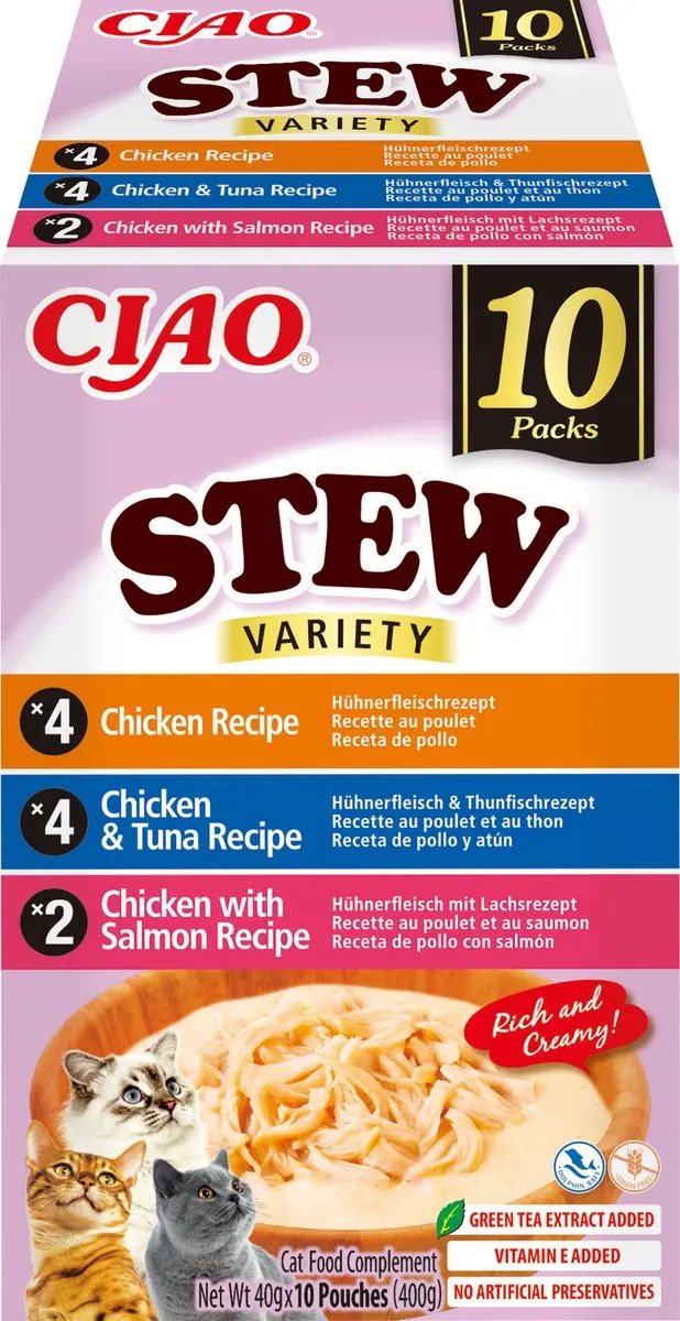 Inaba Ciao Stew Kattenvoer Natvoer Kip variëteiten Maaltijdzakjes 10x40g