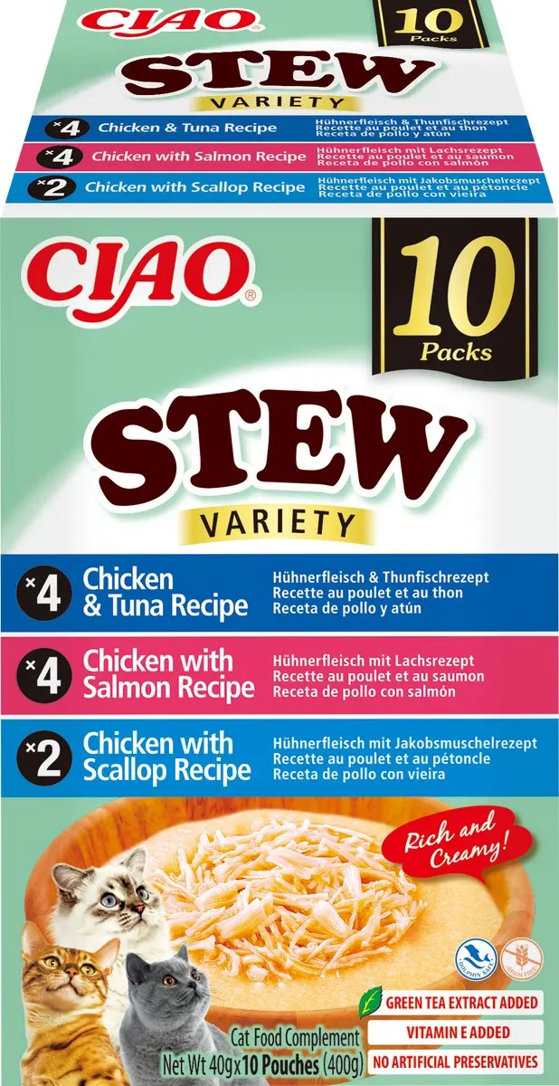 Inaba Ciao Stew Kattenvoer Natvoer Kip & Zeevruchten Maaltijdzakjes 10x40g