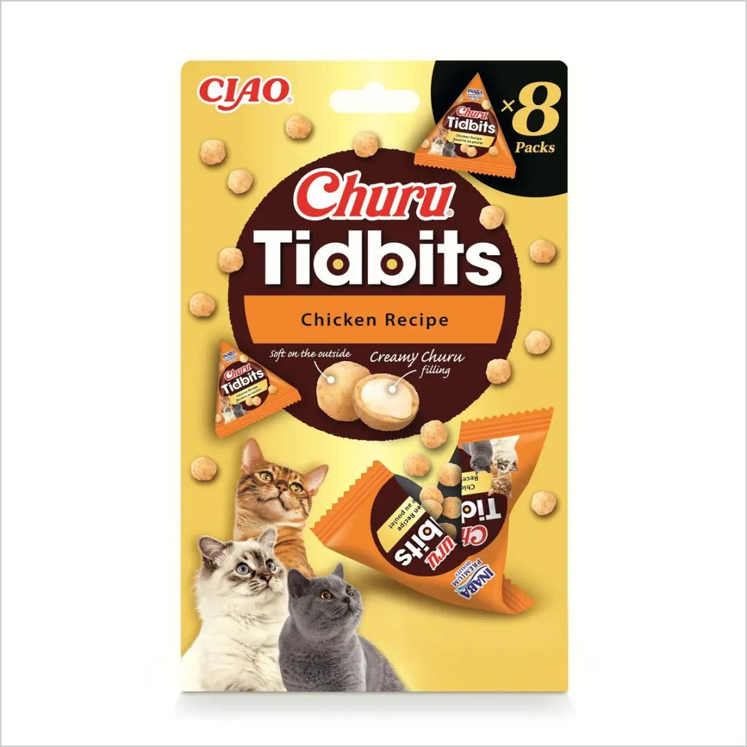 Inaba Ciao Churu Tidbits Sappige Brokjes Kattensnack Kip variëteiten 8x12g