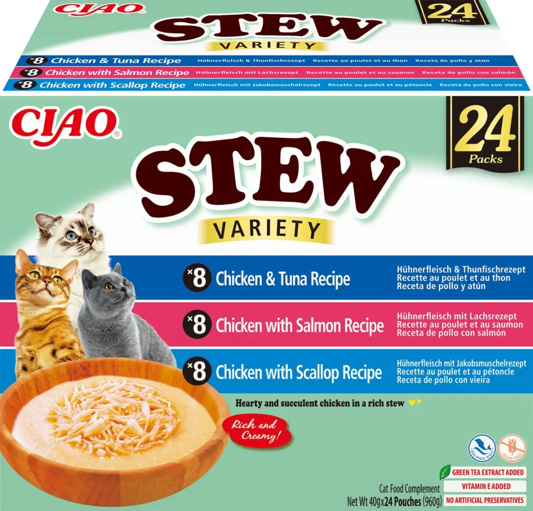 Inaba Ciao Stew Kattenvoer Natvoer Kip & Zeevruchten Maaltijdzakjes 24x40g