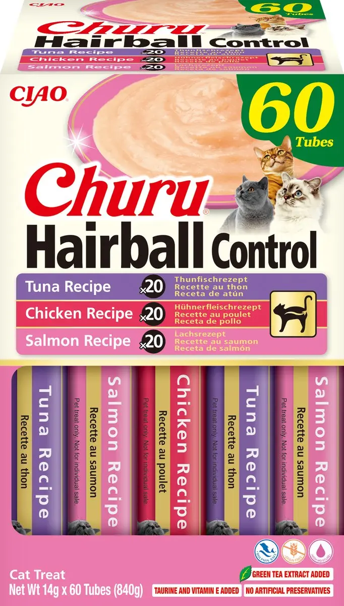 Inaba Ciao Churu Hairball Creamy Puree Liquid Kattensnack Tonijn & Kip 60x14g