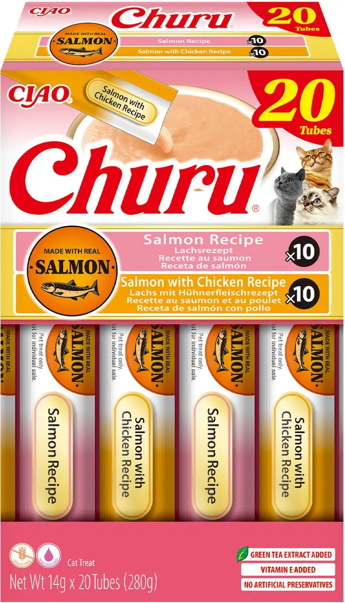 Inaba Ciao Churu Creamy Puree Liquid Kattensnack Zalm & Kip variëteiten 20x14g