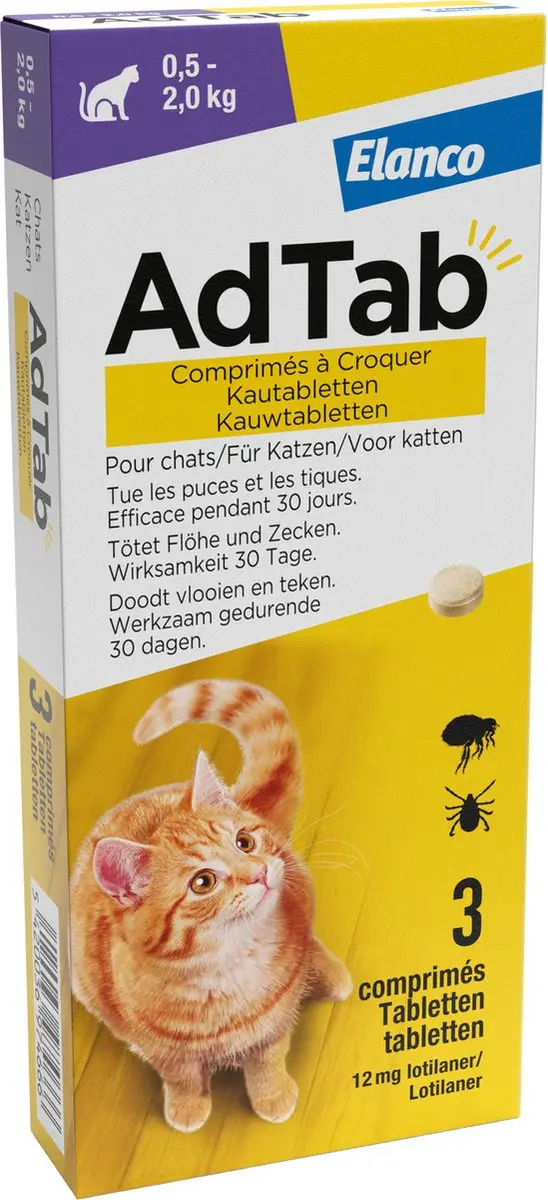 Adtab Anti Vlooien en Teek Kauwtabletten Kat