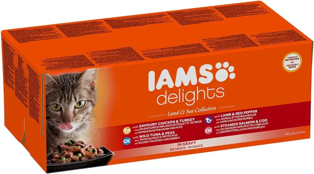 Iams Delights Land & Zee Jus Kat Natvoer 48x85g