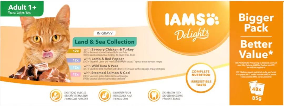 Iams Delights Land & Zee Jus Kat Natvoer 48x85g