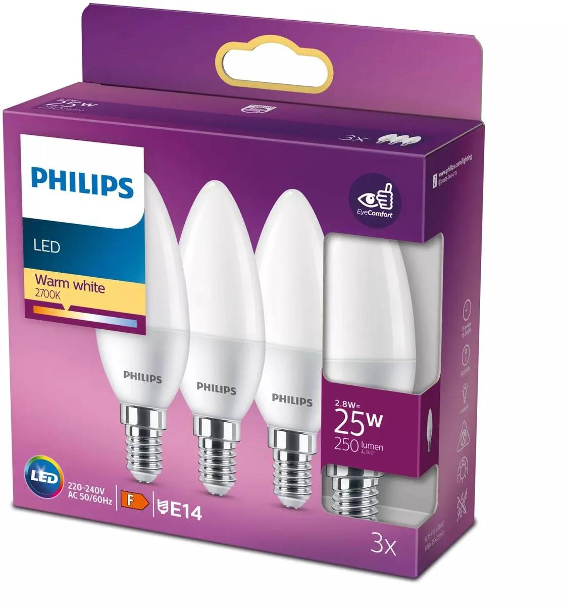 Philips LED Kaarslamp Mat 2.8W E14 Warmwit