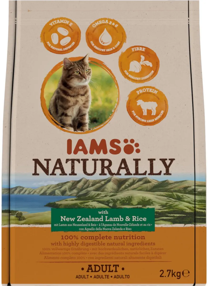 Iams Naturally Cat Adult Lam & Rijst Kattenvoer - 3x2,7kg