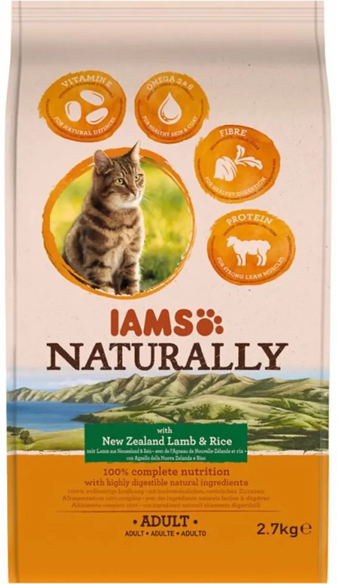 Iams Naturally Cat Adult Lam & Rijst Kattenvoer - 3x2,7kg