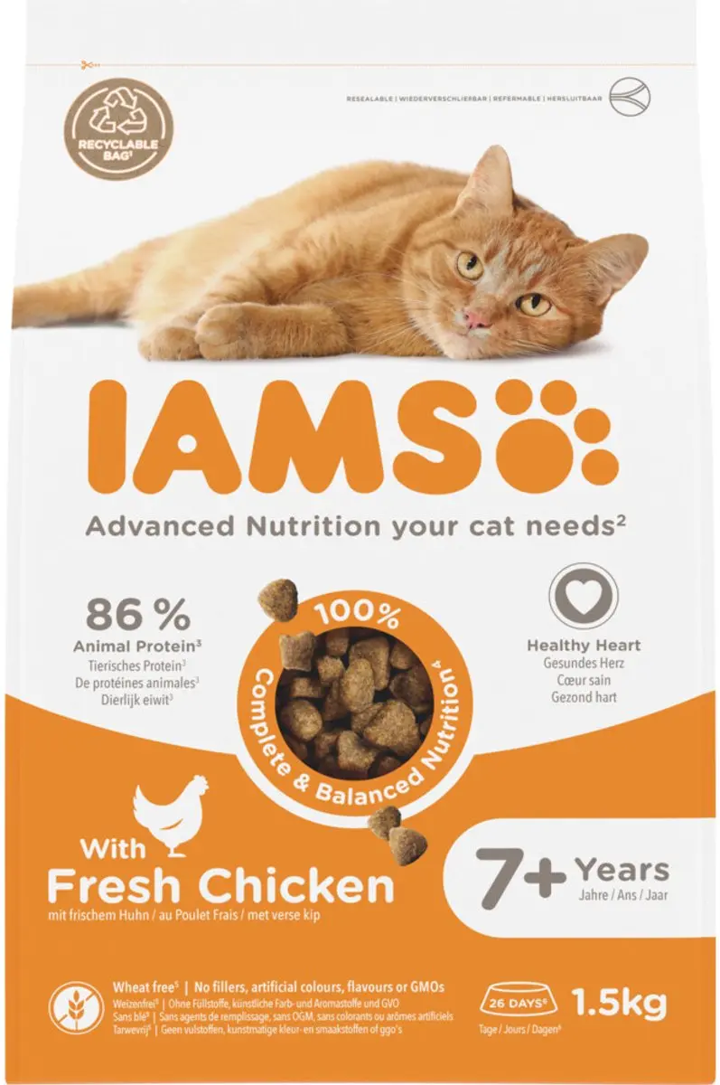 Iams Kat Senior Kip 1,5kg - 4 Stuks